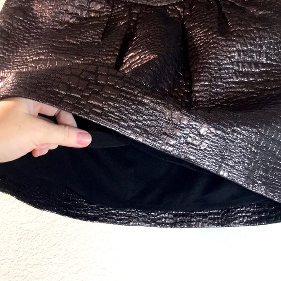 β¨Tibiβ¨ EUC Bronze Brown Metallic Jacquard Mini Skirt Size 4 Small Office Chic - Picture 7 of 14